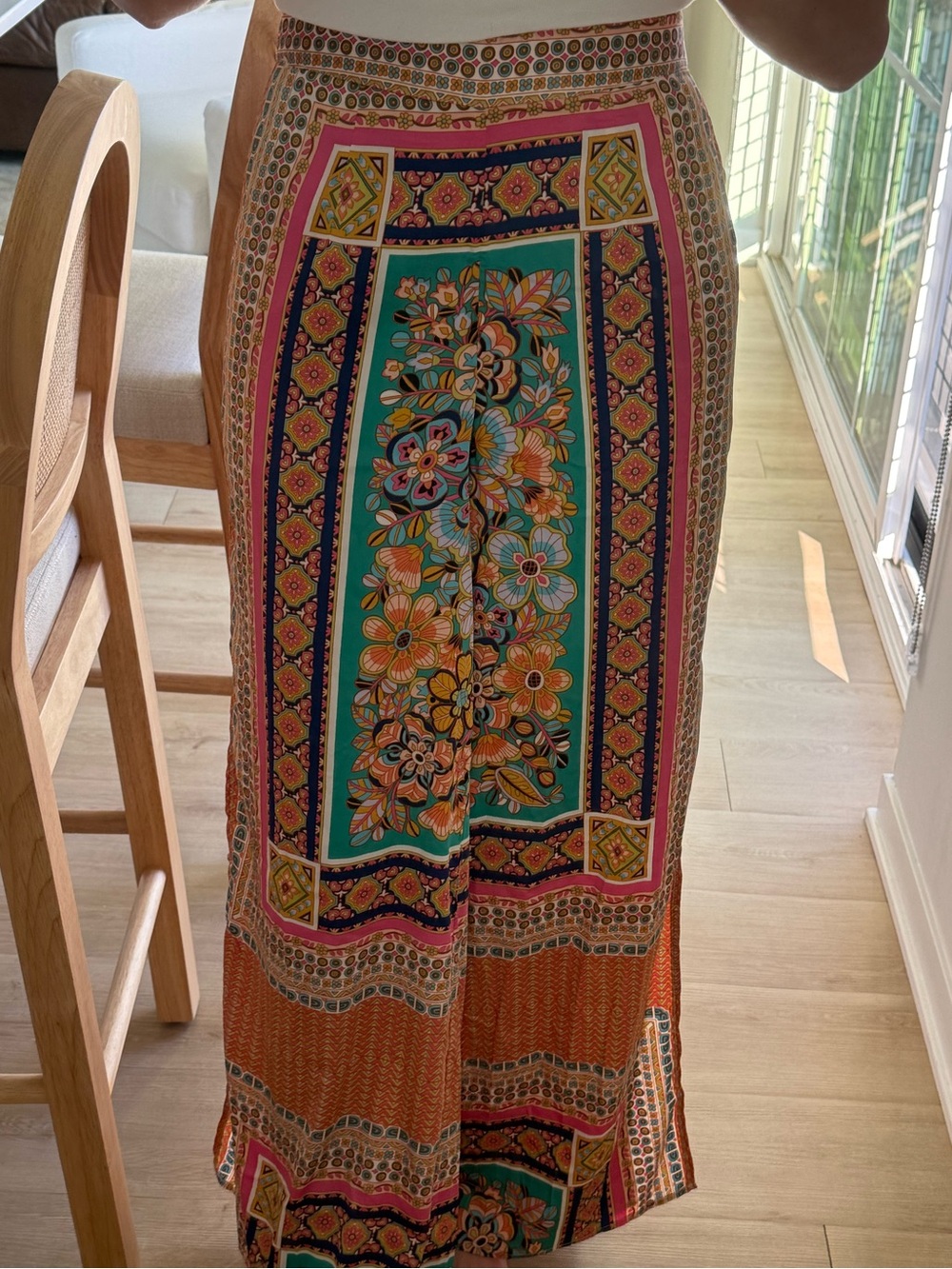 Floral Panel pants in Teal & Orange